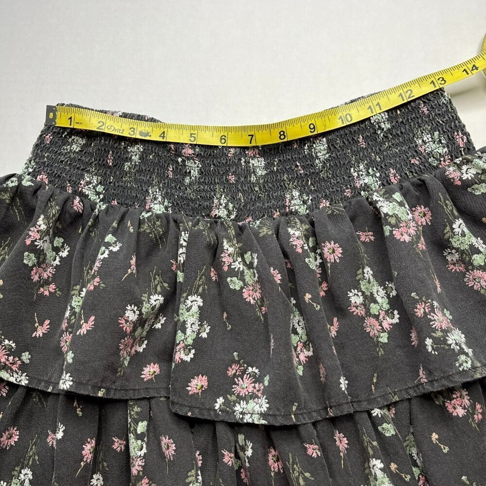 Aerie Rock n Ruffle Mini Skirt size S/P Black Floral Skater Preppy - Picture 4 of 7